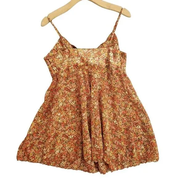 Y2K Victoria Secret Women's Babydoll Orange Floral Adjustable Strap Micro Dress - Picture 3 of 6